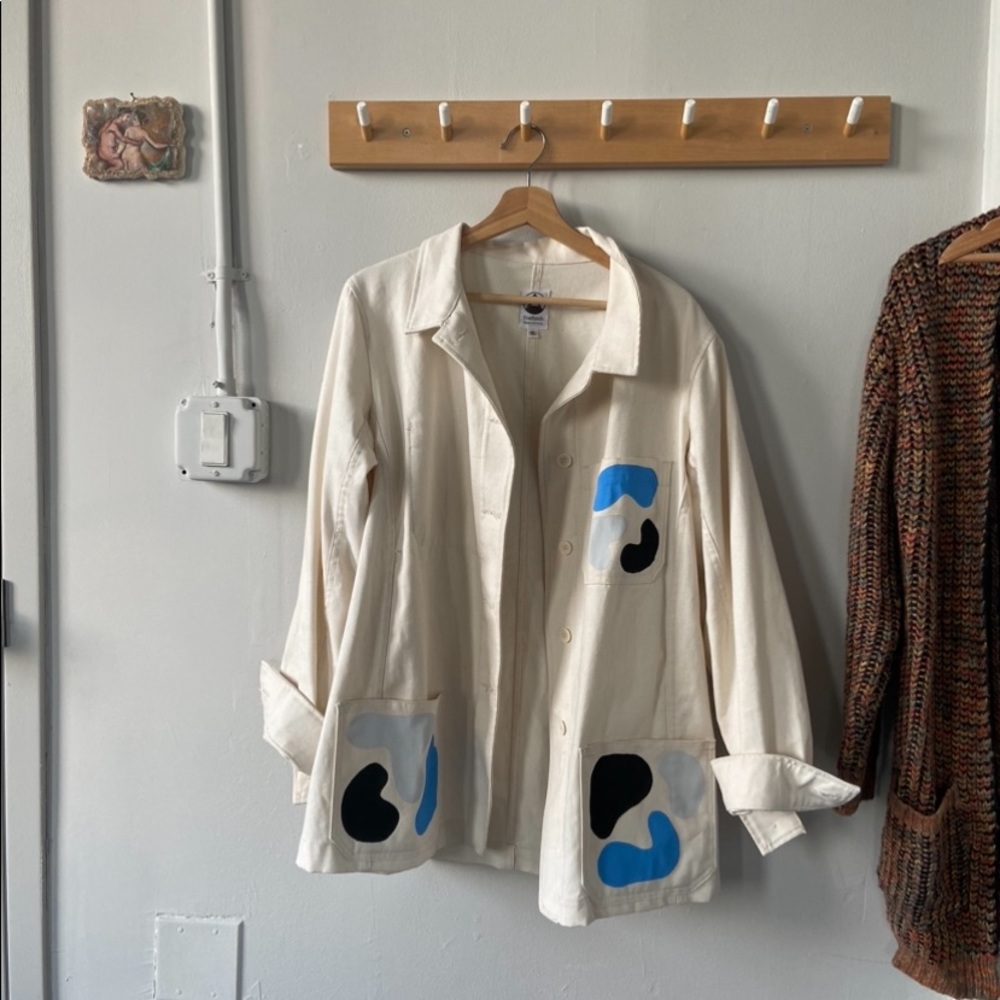 Super Special Hand-Painted Tradlands Jacket/Blazer, Cream Size XL